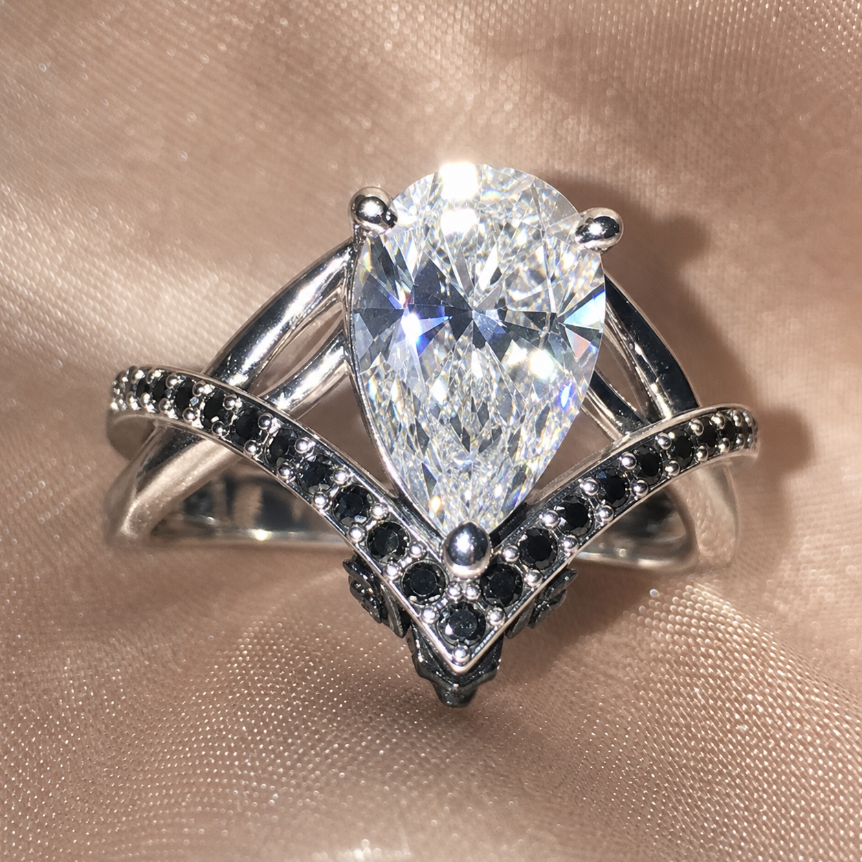 Only You- 1.5 Carat Pear Cut Diamond Option Skull & Roses Wedding Ring-Black Diamonds New York