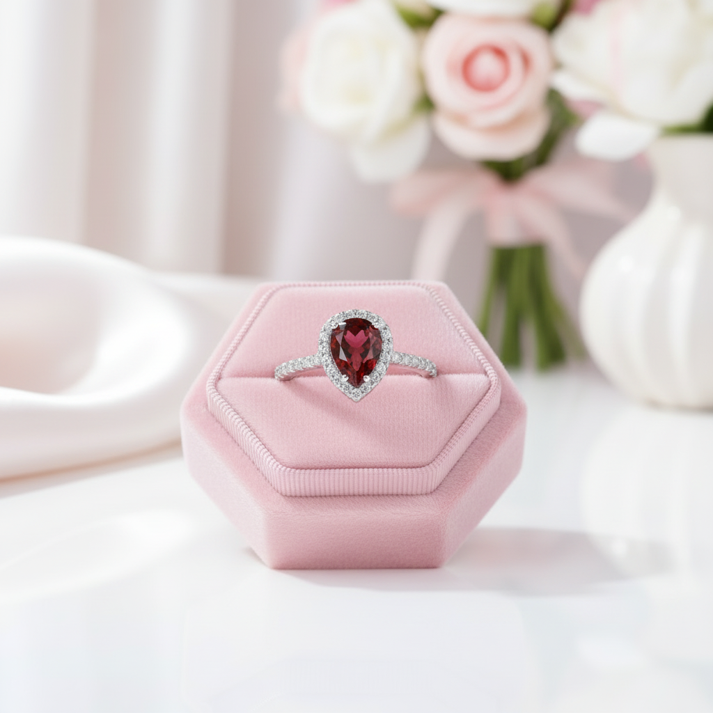 1.36 Ct Pear Cut Exquisite Garnet Simulant Ring-Black Diamonds New York