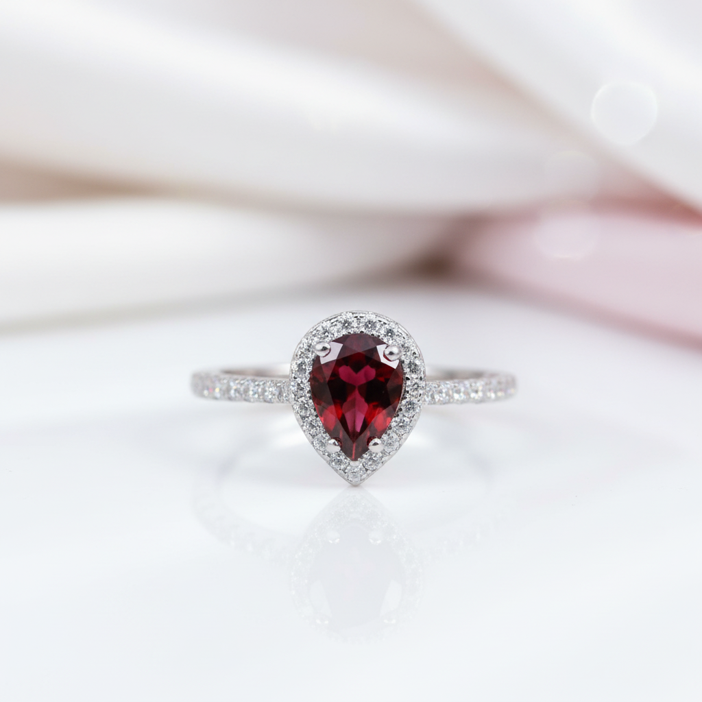 1.36 Ct Pear Cut Exquisite Garnet Simulant Ring-Black Diamonds New York