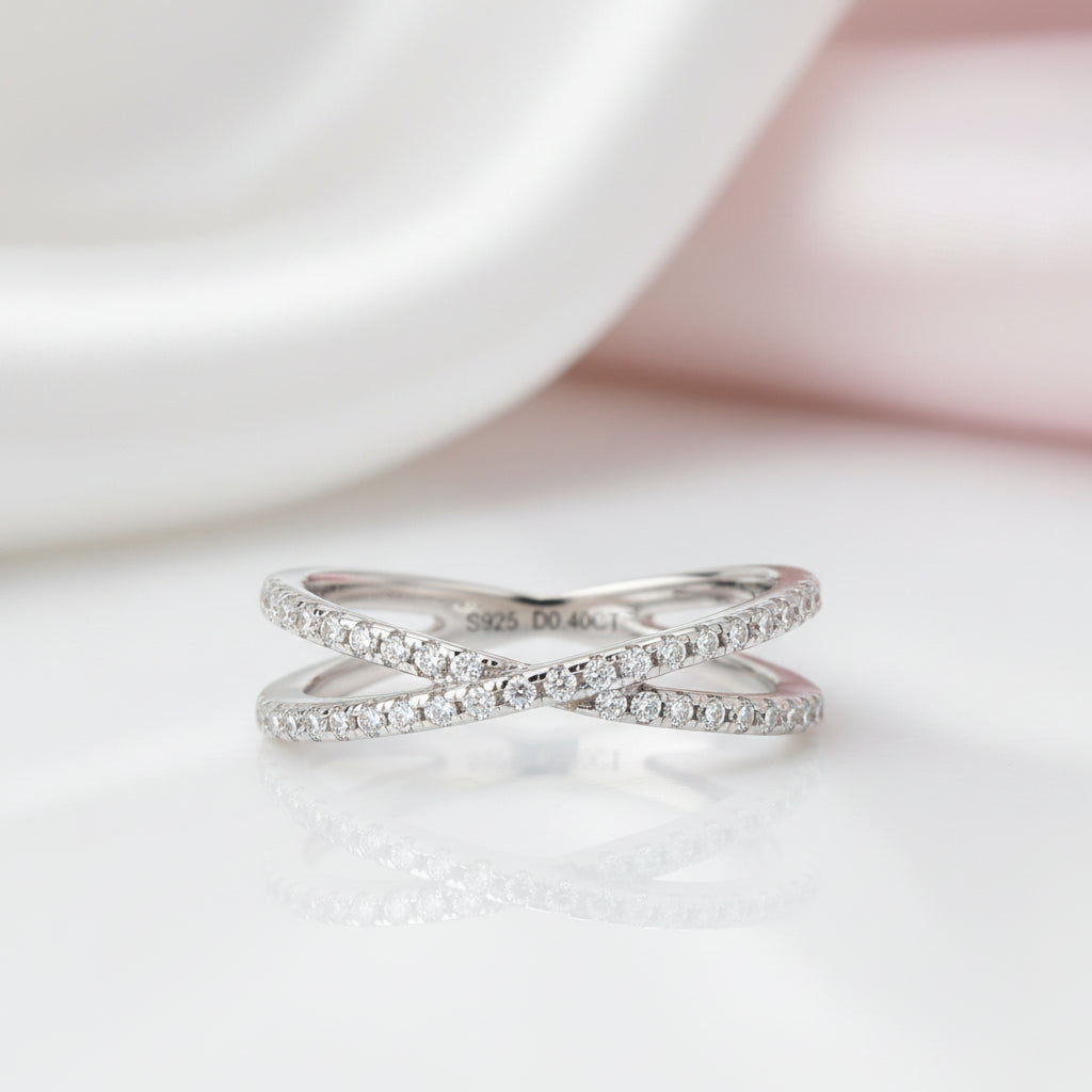 1.3mm Diamond Option Half Eternity Cross Wedding Band-Black Diamonds New York