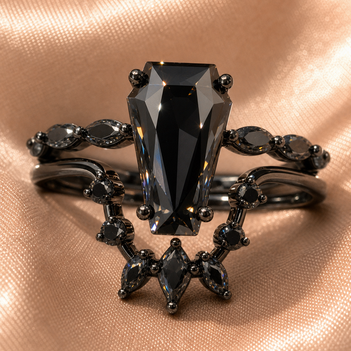 Devoted To You - Limited Coffin Cut Diamond Option Gothic Ring Set-Black Diamonds New York
