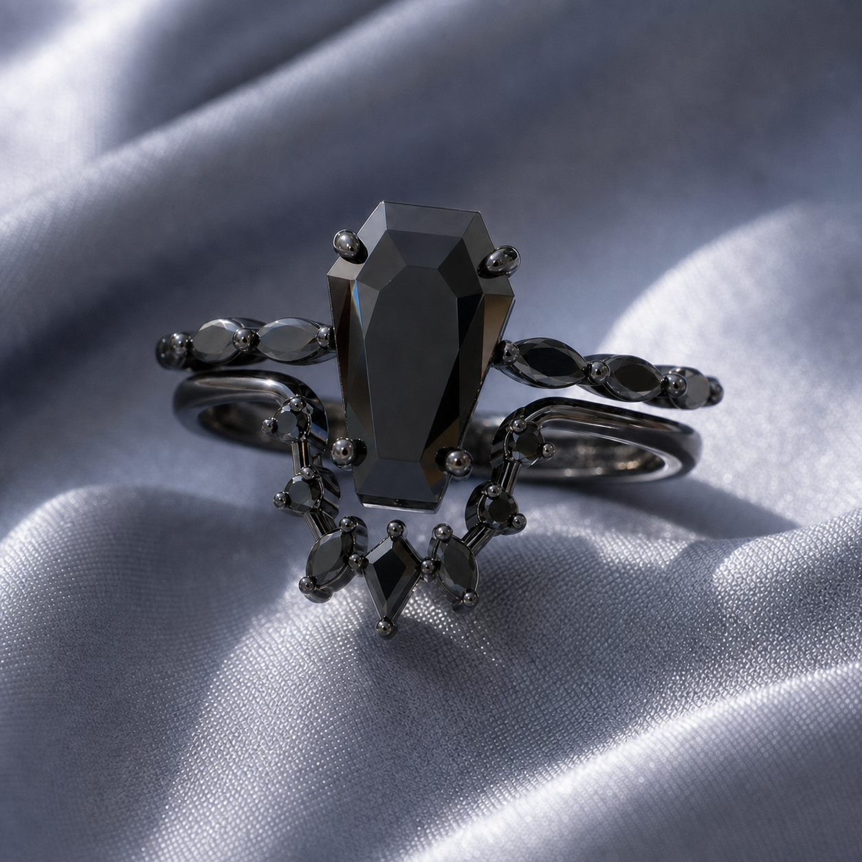 Devoted To You - Limited Coffin Cut Diamond Option Gothic Ring Set-Black Diamonds New York