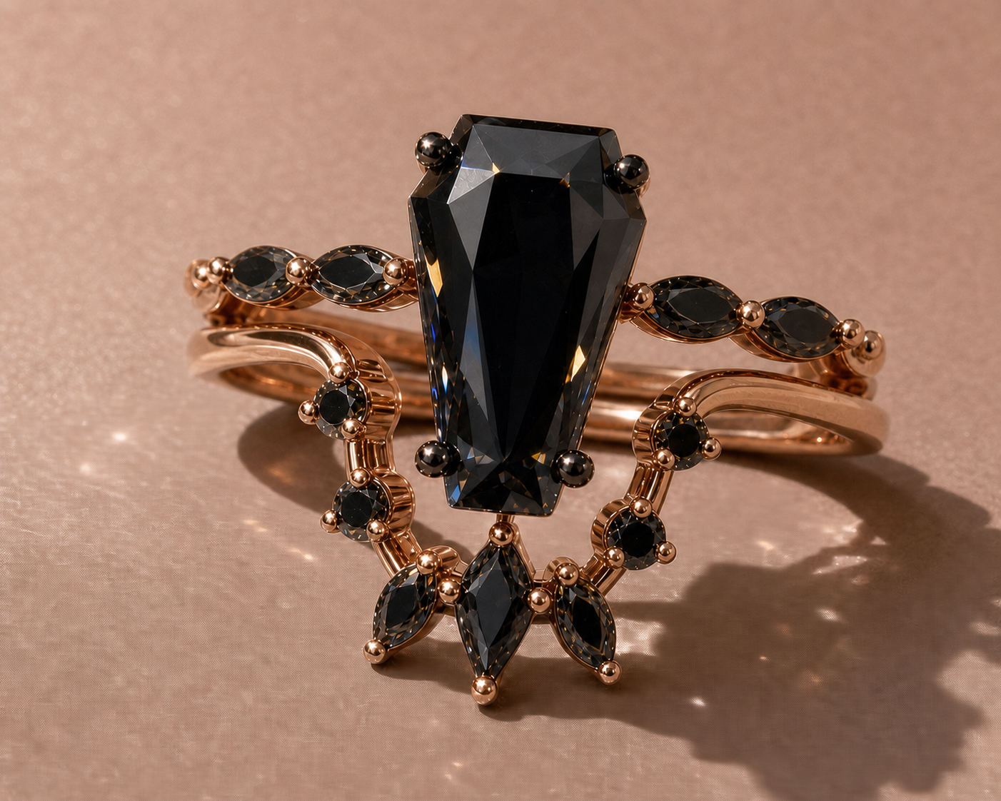 Devoted To You - Limited Coffin Cut Diamond Option Gothic Ring Set-Black Diamonds New York