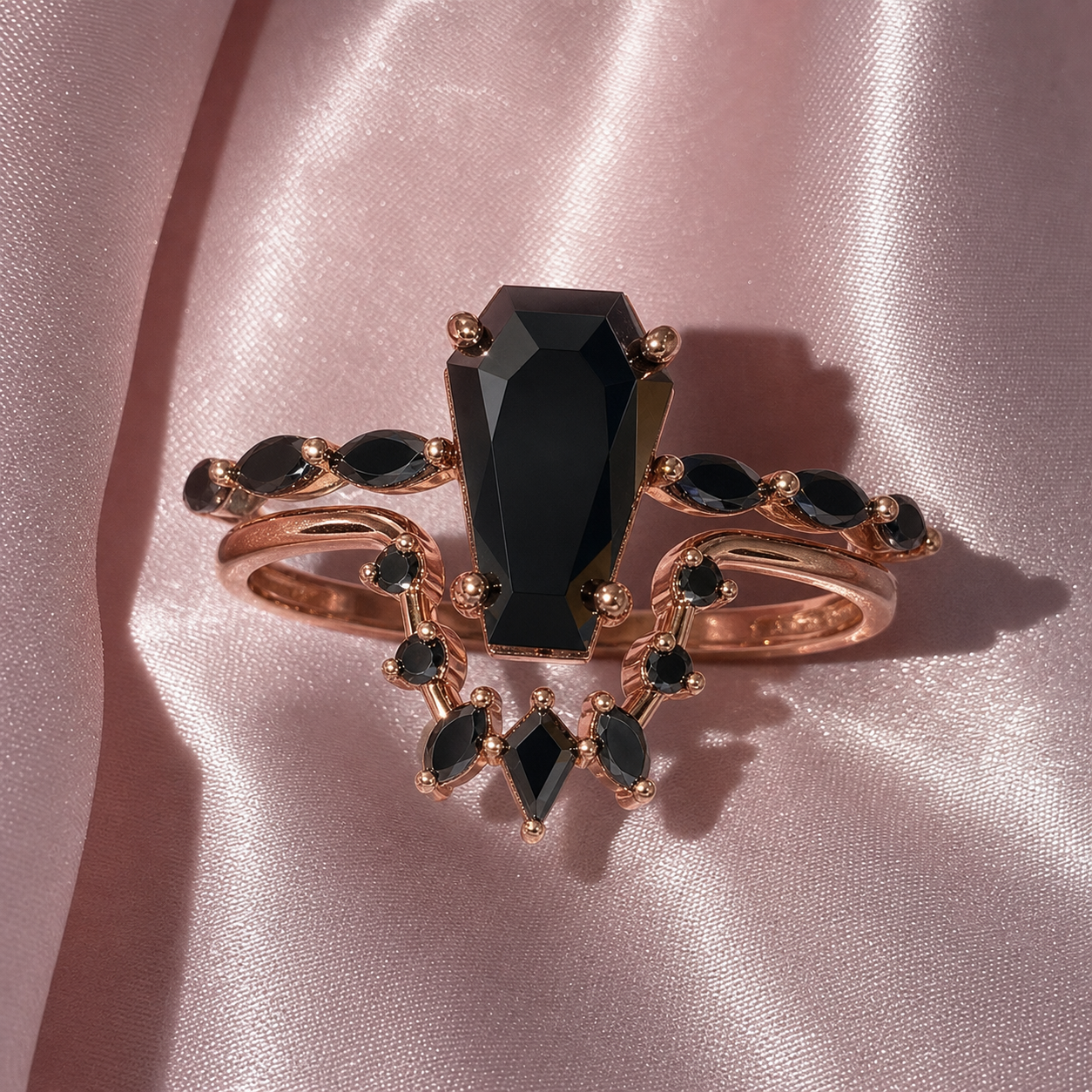 Devoted To You - Limited Coffin Cut Diamond Option Gothic Ring Set-Black Diamonds New York