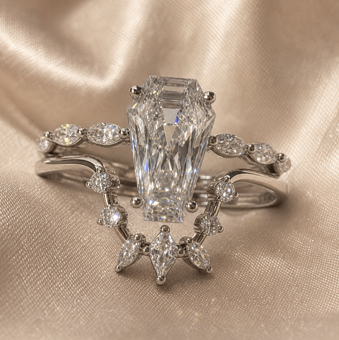 Devoted To You - Limited Coffin Cut Diamond Option Gothic Ring Set-Black Diamonds New York