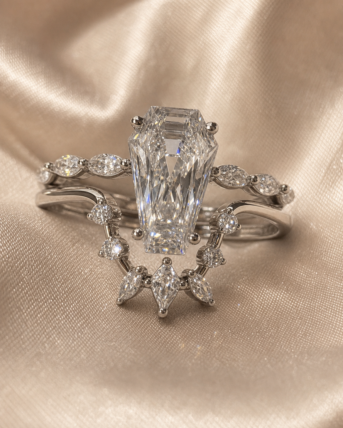 Devoted To You - Limited Coffin Cut Diamond Option Gothic Ring Set-Black Diamonds New York
