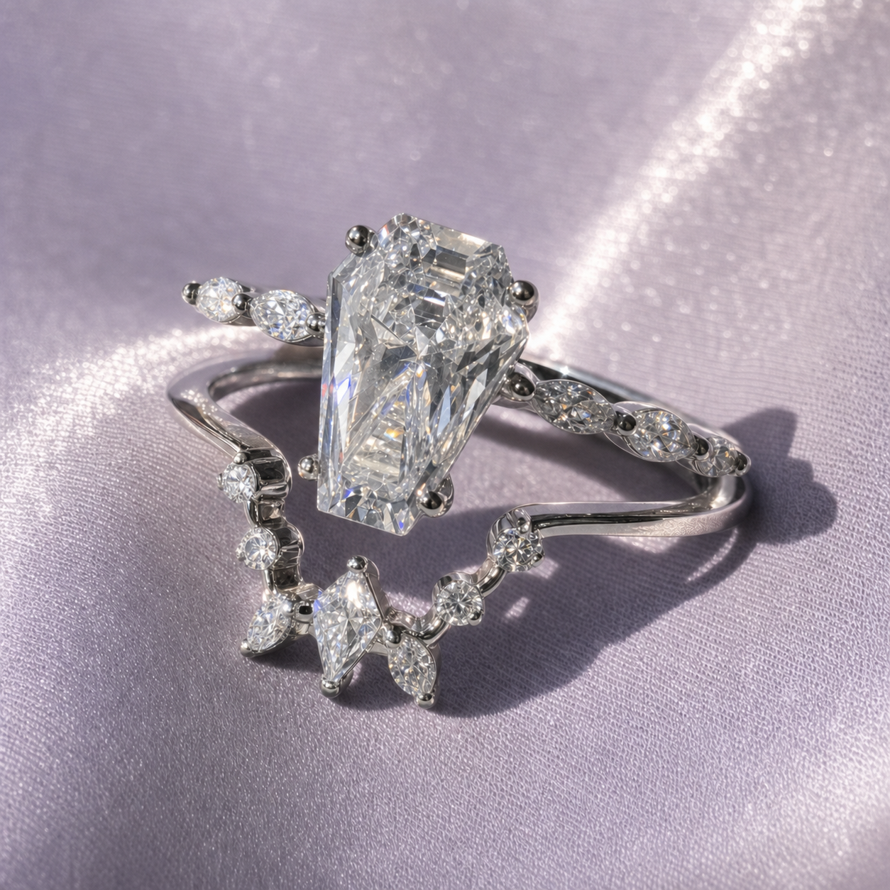 Devoted To You - Limited Coffin Cut Diamond Option Gothic Ring Set-Black Diamonds New York