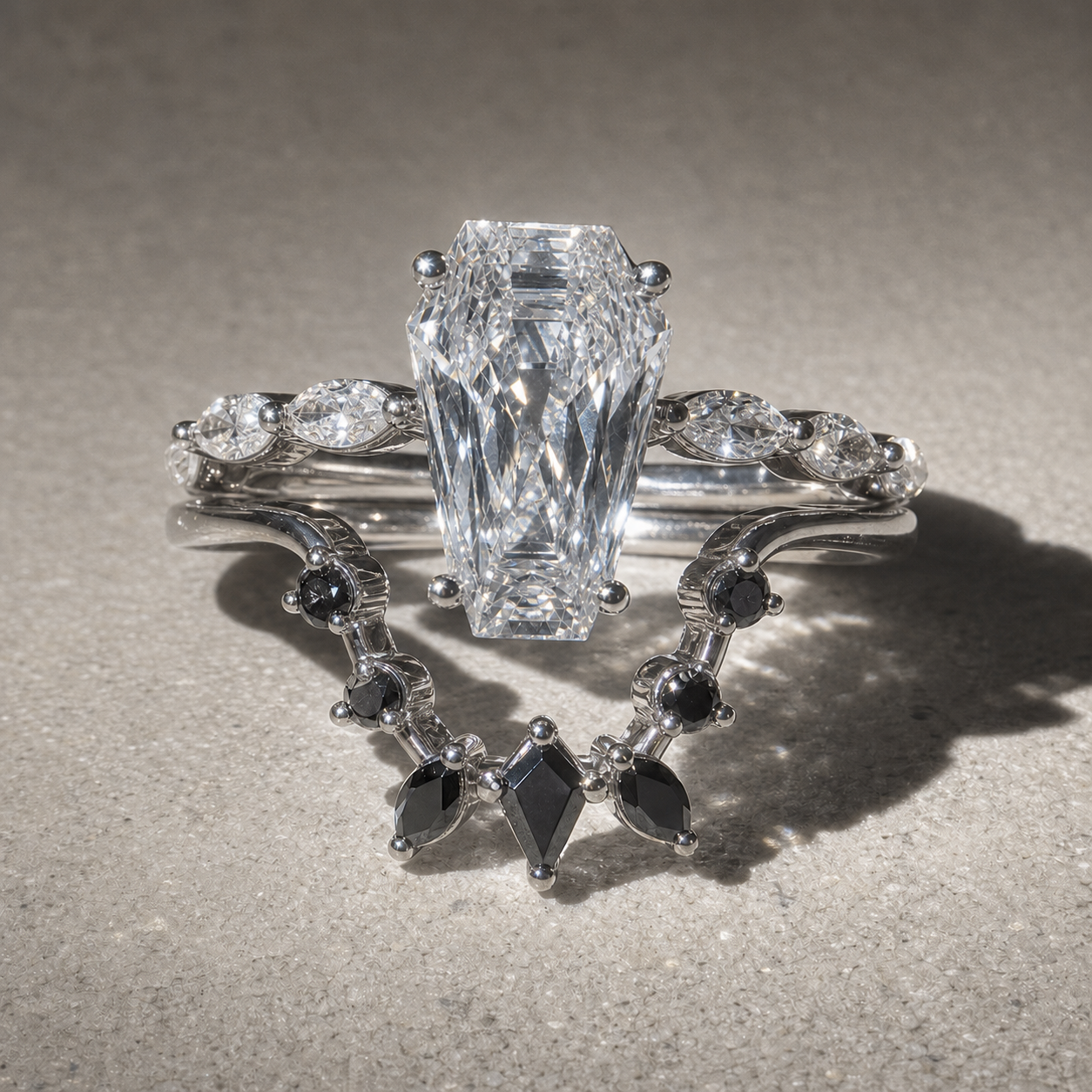 Devoted To You - Limited Coffin Cut Diamond Option Gothic Ring Set-Black Diamonds New York