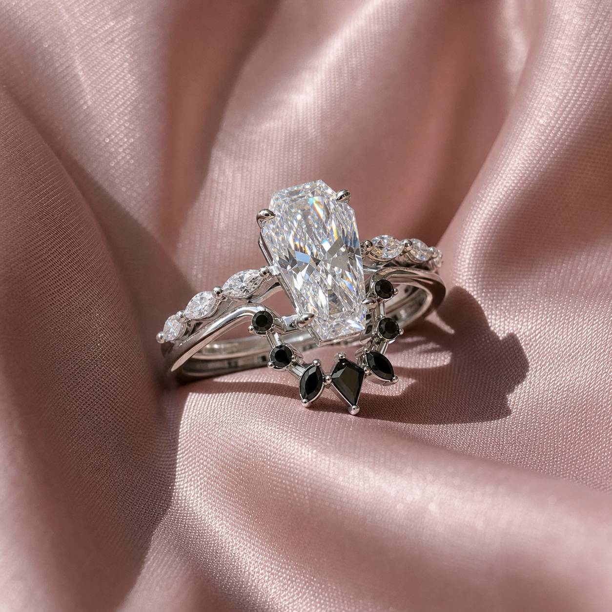 Devoted To You - Limited Coffin Cut Diamond Option Gothic Ring Set-Black Diamonds New York