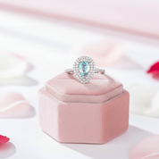 14K Gold Moonstone 1ct Pear Cut Engagement Ring-Black Diamonds New York