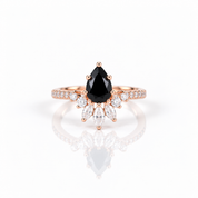 14K Rose Gold Pear Cut Onyx Cocktail Ring-Black Diamonds New York
