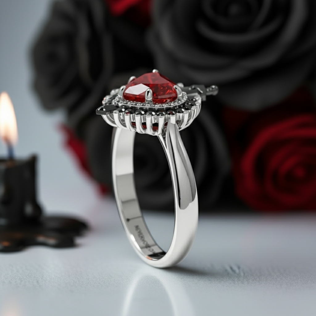 Against All Odds- Heart Shape Diamond Gothic Engagement Ring-Black Diamonds New York