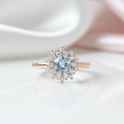 14k Gold 1.2 Ct Moonstone Round Cut Halo Engagement Ring-Black Diamonds New York