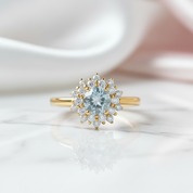 14k Gold 1.2 Ct Moonstone Round Cut Halo Engagement Ring-Black Diamonds New York