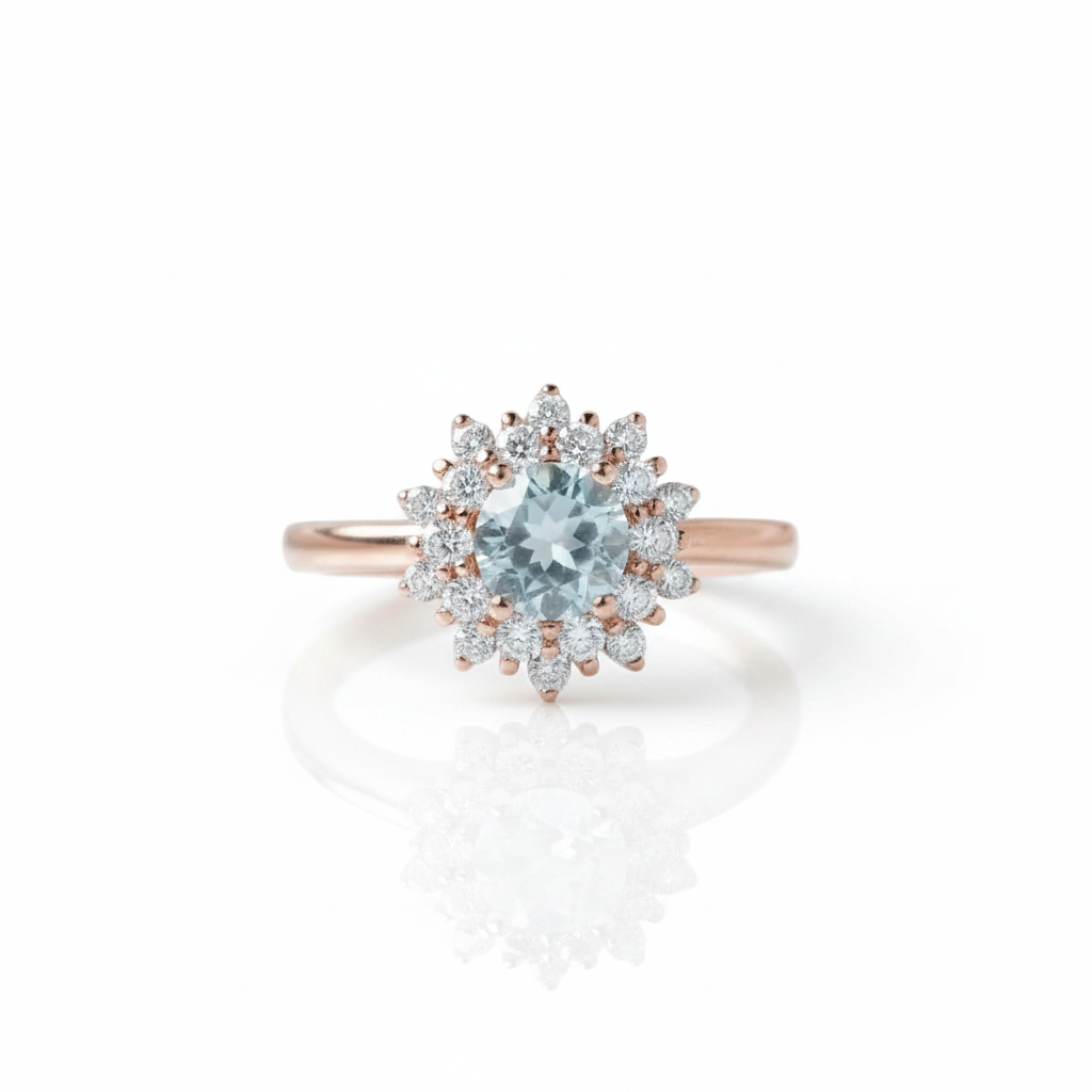 14k Gold 1.2 Ct Moonstone Round Cut Halo Engagement Ring-Black Diamonds New York