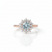 14k Gold 1.2 Ct Moonstone Round Cut Halo Engagement Ring-Black Diamonds New York