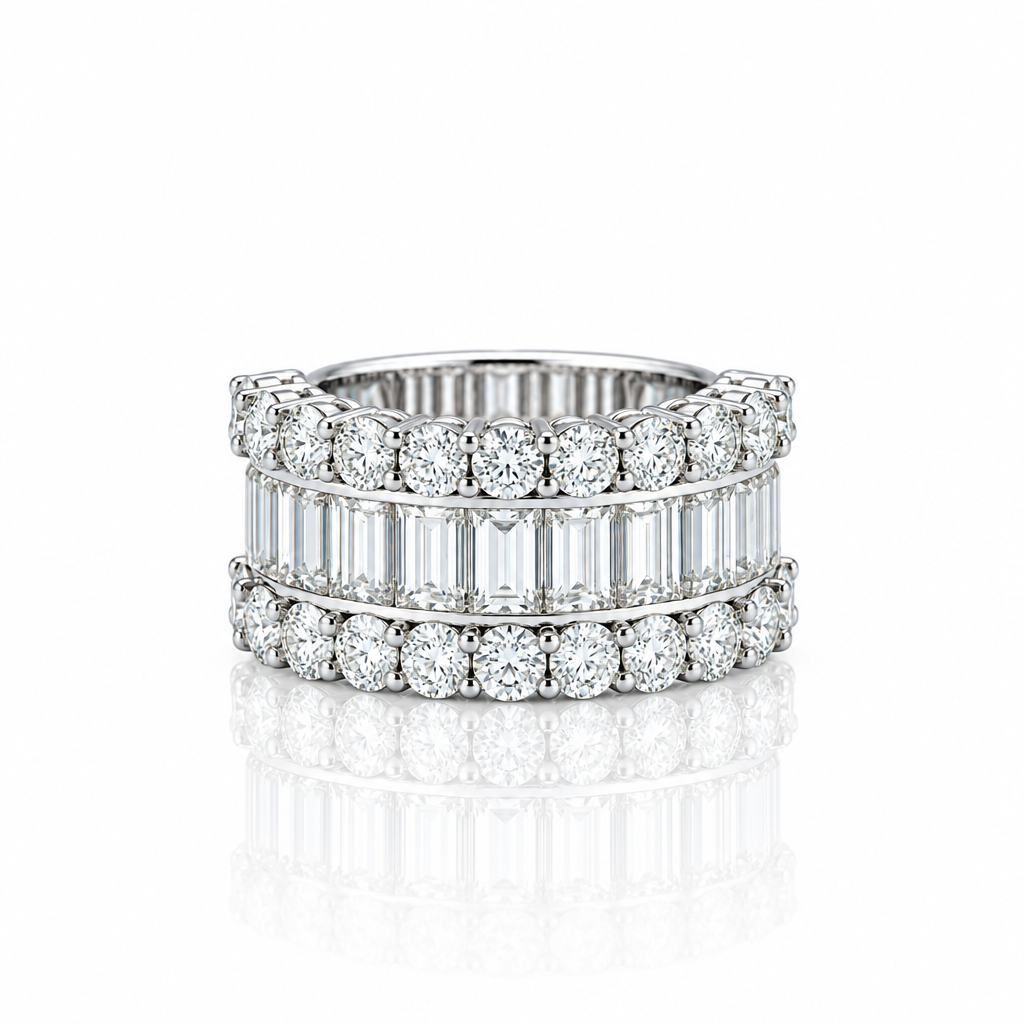 14K Gold Baguette Cut Diamond Option Anniversary Ring-Black Diamonds New York