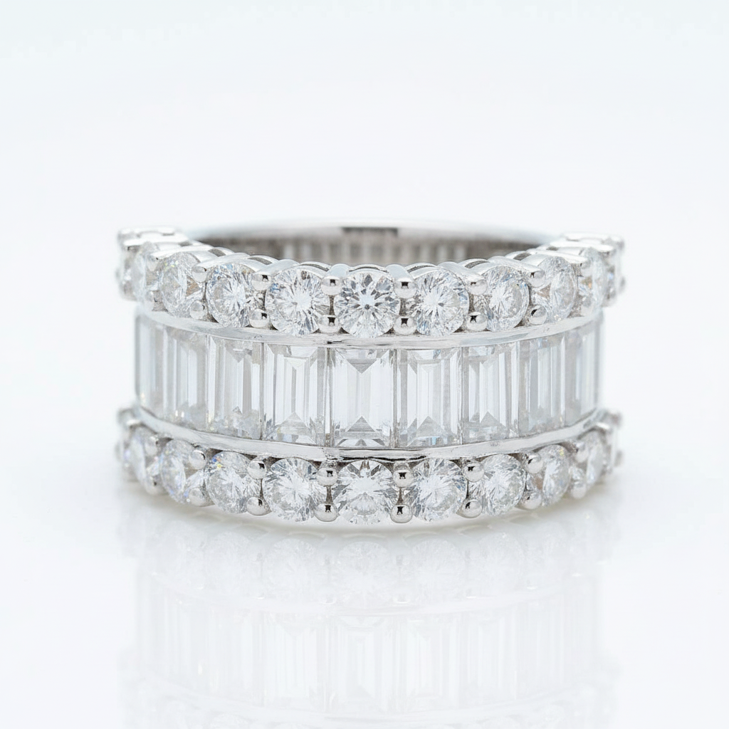 14K Gold Baguette Cut Diamond Option Anniversary Ring-Black Diamonds New York