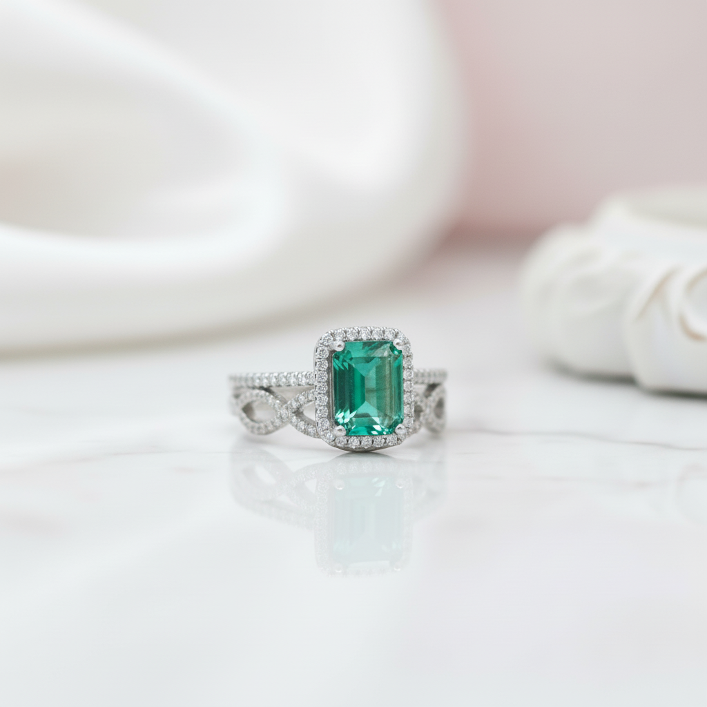 14K Gold Emerald Cut Green Diamond Option Wedding Ring Set-Black Diamonds New York