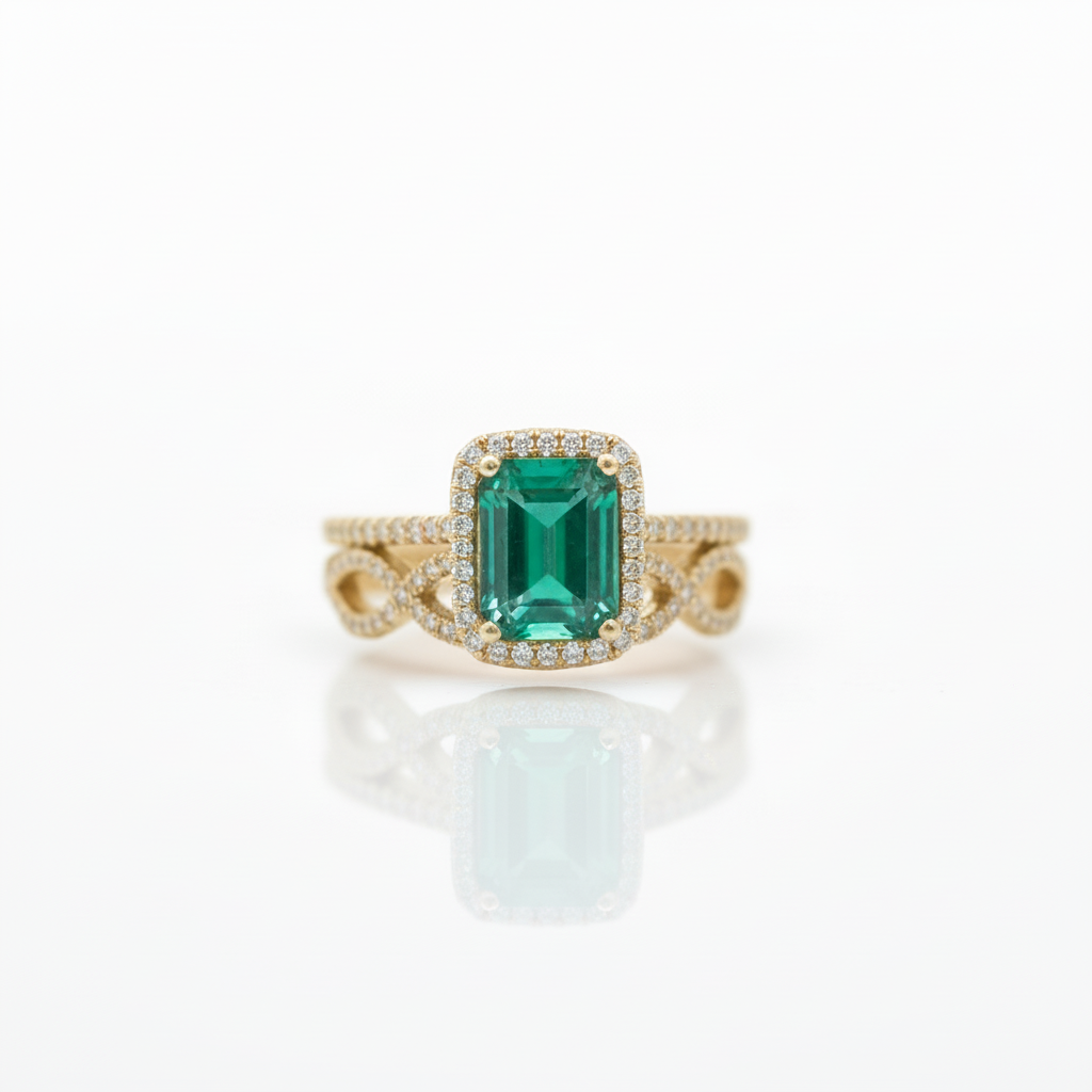 14K Gold Emerald Cut Green Diamond Option Wedding Ring Set-Black Diamonds New York