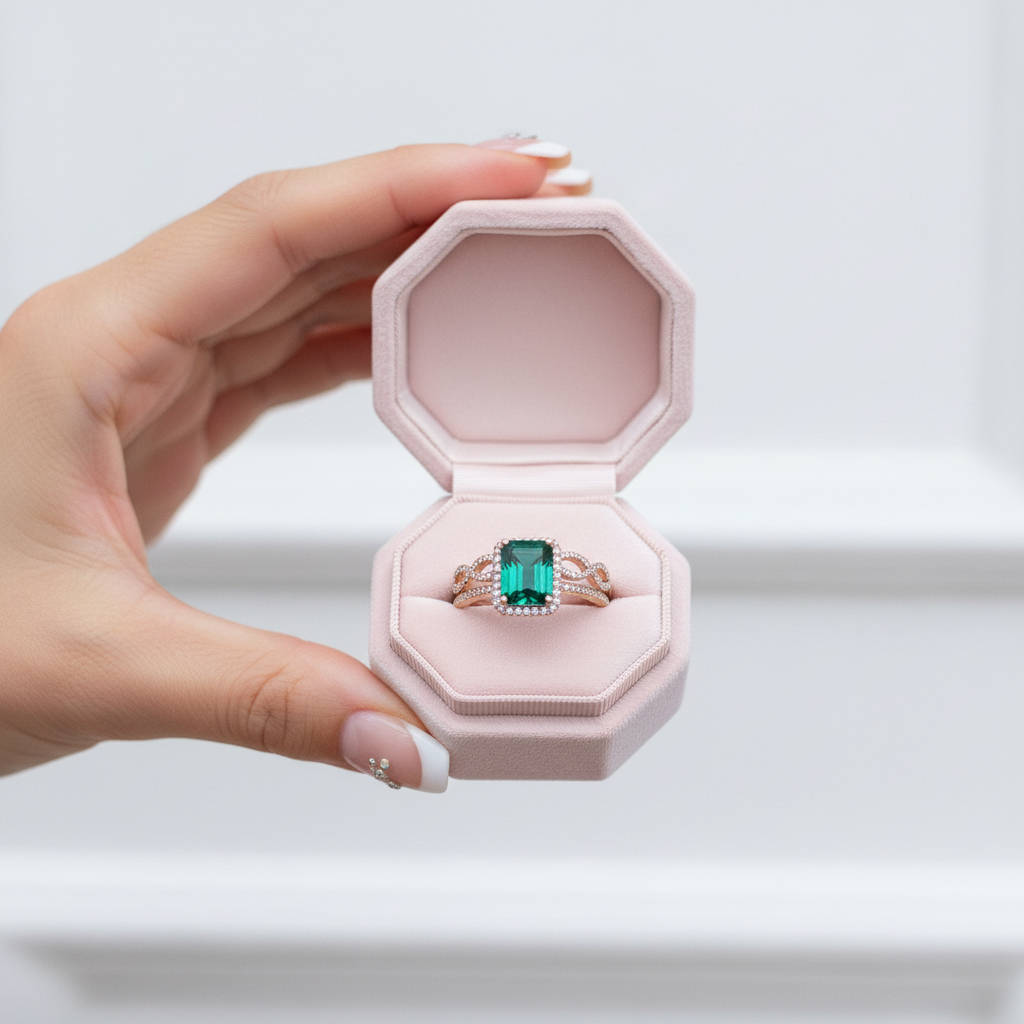 14K Gold Emerald Cut Green Diamond Option Wedding Ring Set-Black Diamonds New York
