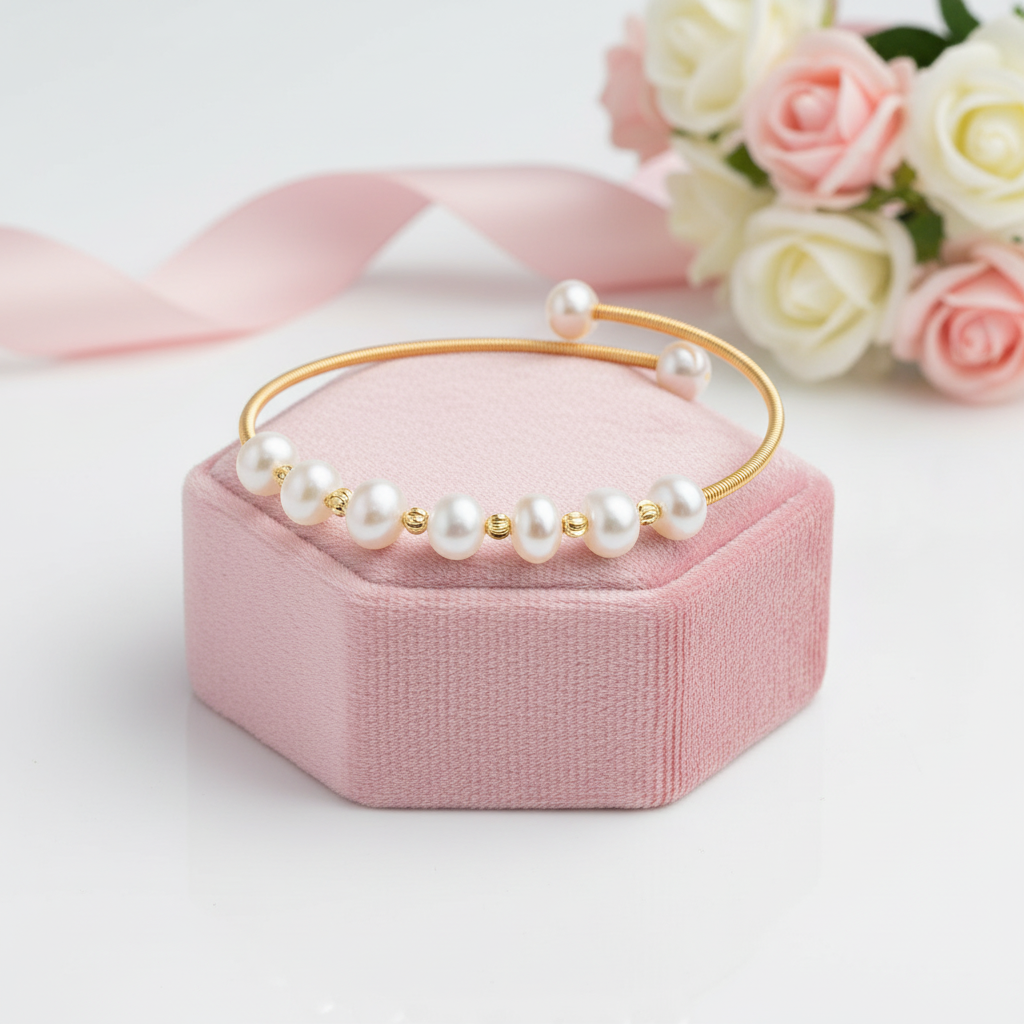 14k Gold Filled Freshwater Pearl Bracelet-Black Diamonds New York