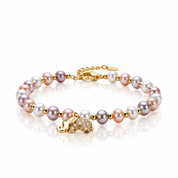 14k Gold Filled Freshwater Pearl Lovely Elephant Charm Bracelet-Black Diamonds New York