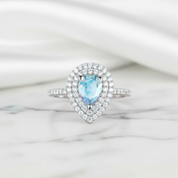 14k Gold Moonstone 1ct Pear Cut Engagement Ring-Black Diamonds New York