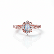 14k Gold Cabochon Moonstone .7ct Oval Cut Engagement Ring-Black Diamonds New York