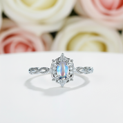 14k Gold Natural Cabochon Moonstone .7ct Oval Cut Engagement Ring-Black Diamonds New York