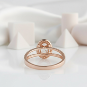 14k Rose 1ct Oval Cut Diamond Halo Engagement Ring-Black Diamonds New York