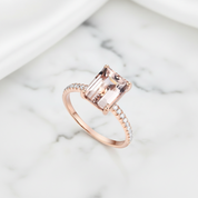 14k Rose Emerald Cut 2.8ct Peach Morganite Diamond Option Ring-Black Diamonds New York
