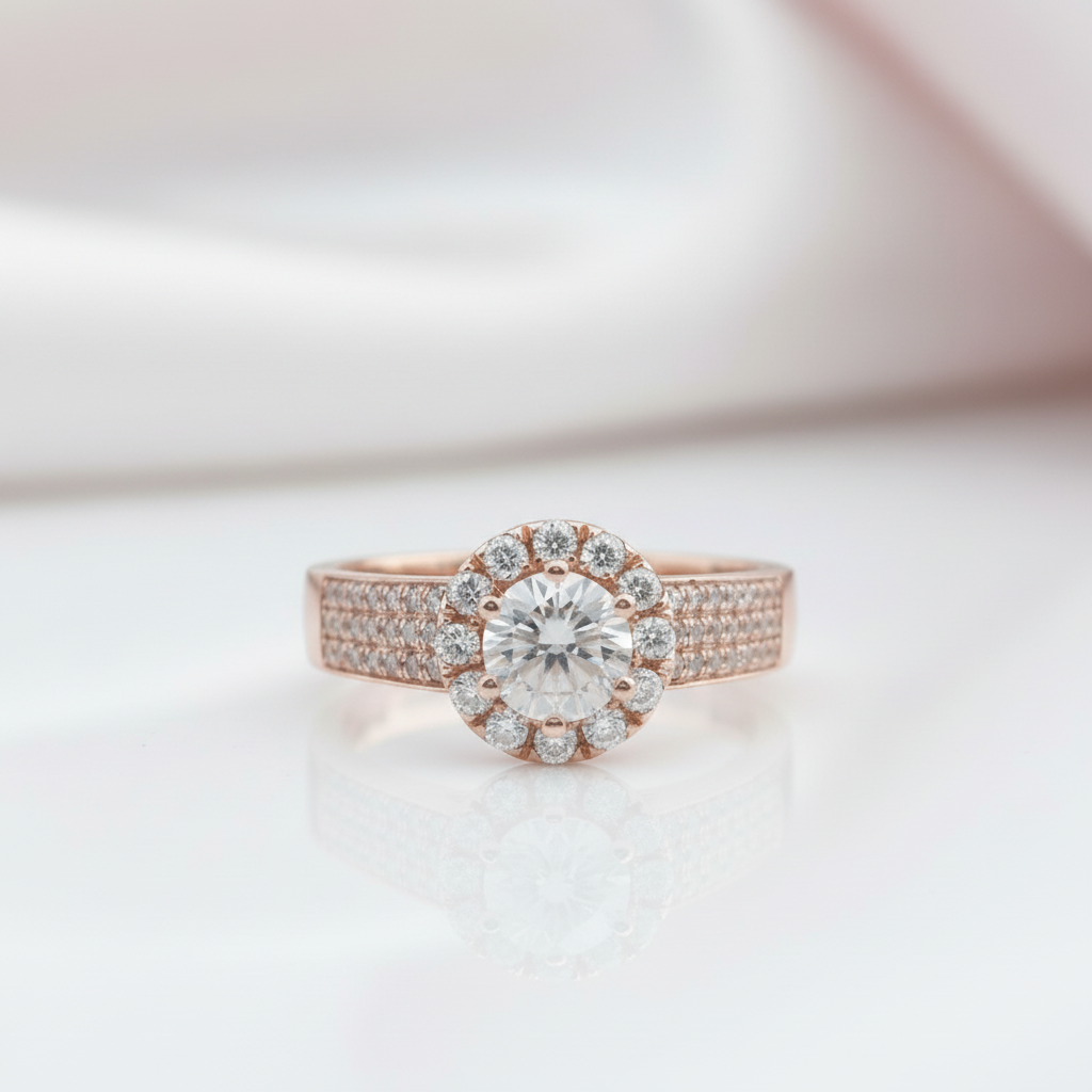 14k Rose Gold 0.5ct Diamond Option Halo Engagement Ring-Black Diamonds New York