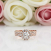 14k Rose Gold 0.5ct Diamond Halo Engagement Ring-Black Diamonds New York