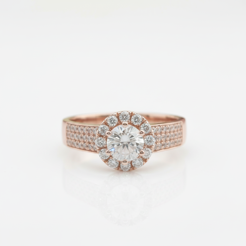 14k Rose Gold 0.5ct Diamond Option Halo Engagement Ring-Black Diamonds New York