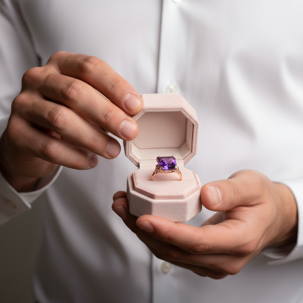 14K Rose Gold 10.5ct Purple Amethyst Diamond Option Ring-Black Diamonds New York