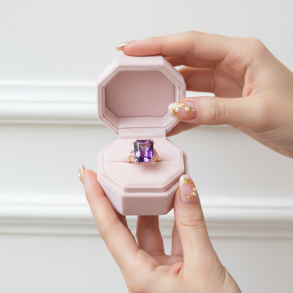 14K Rose Gold 10.5ct Purple Amethyst Diamond Option Ring-Black Diamonds New York