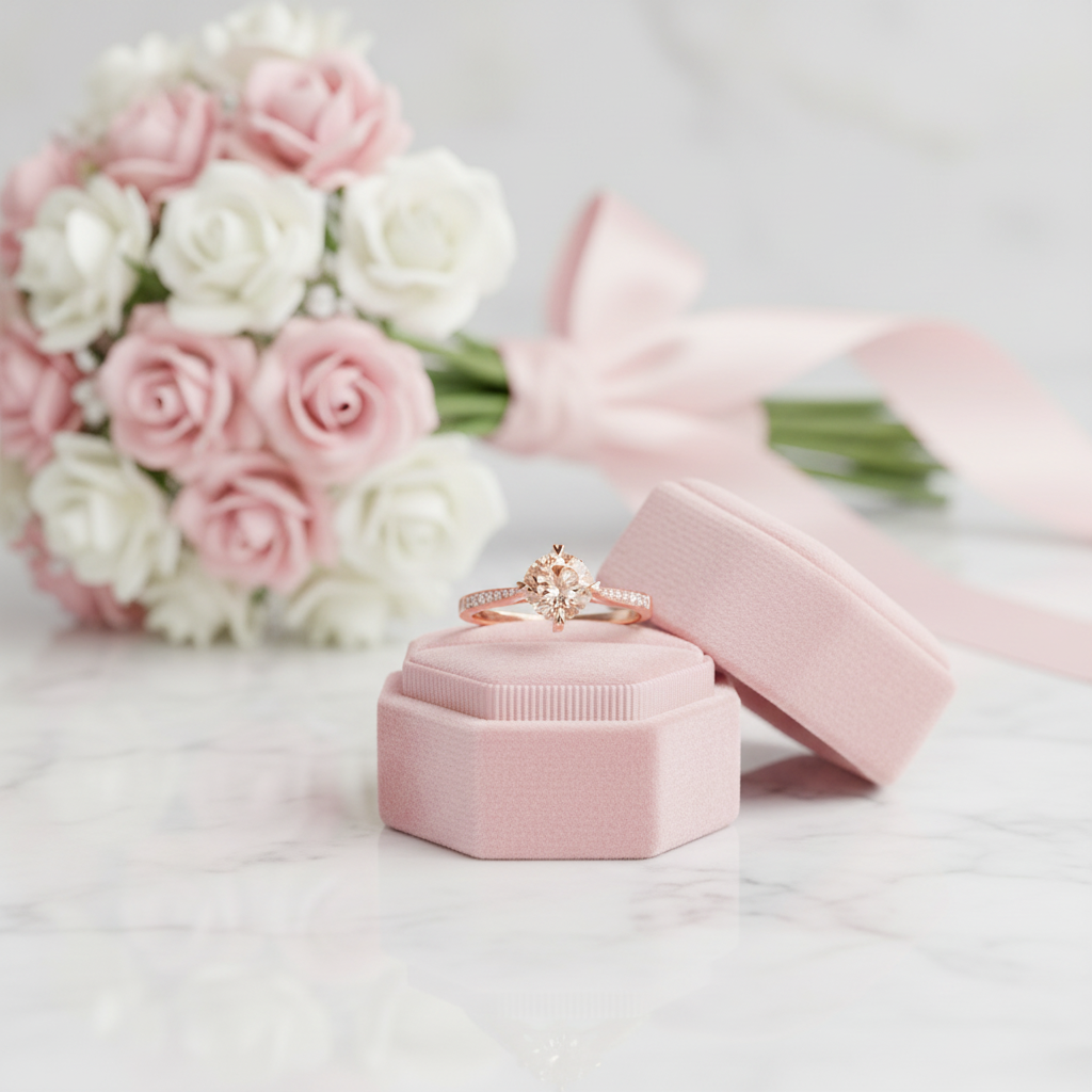 14k Rose Gold 1.2 Ct Peach Morganite & Diamond Option Ring-Black Diamonds New York