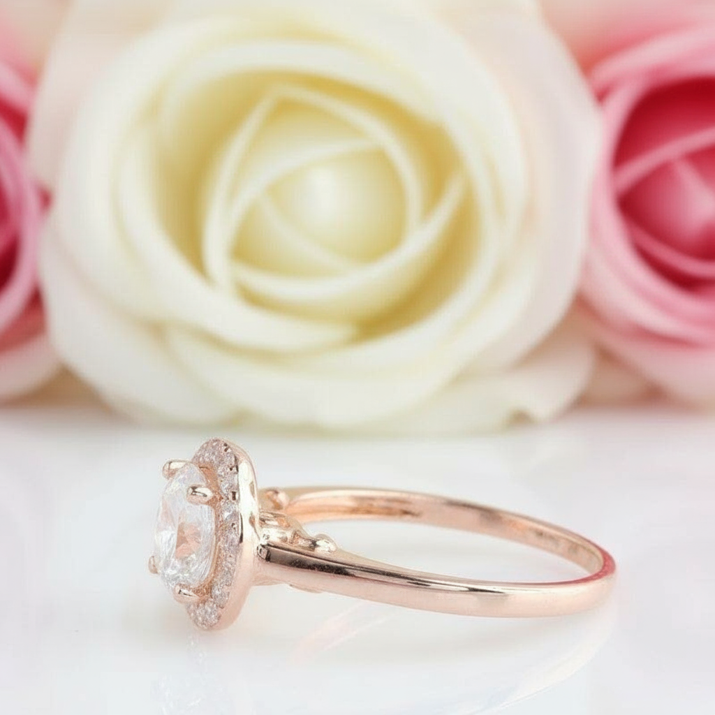 14k Rose Gold 1.2CT Diamond Classic Halo Engagement Ring-Black Diamonds New York