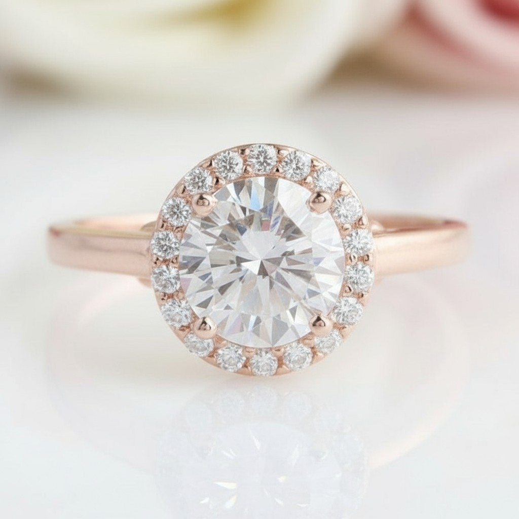 14k Rose Gold 1.2CT Diamond Classic Halo Engagement Ring-Black Diamonds New York