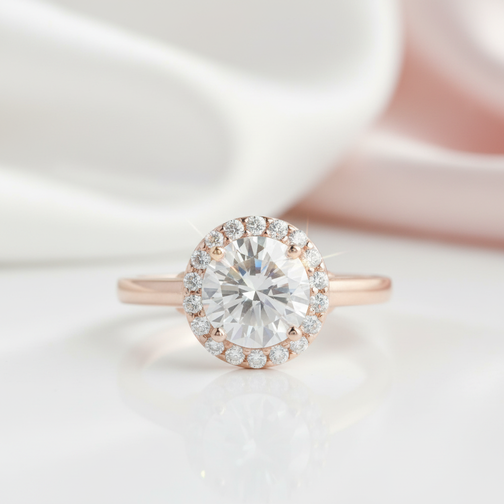 14k Rose Gold 1.2CT Diamond Option Classic Halo Engagement Ring-Black Diamonds New York