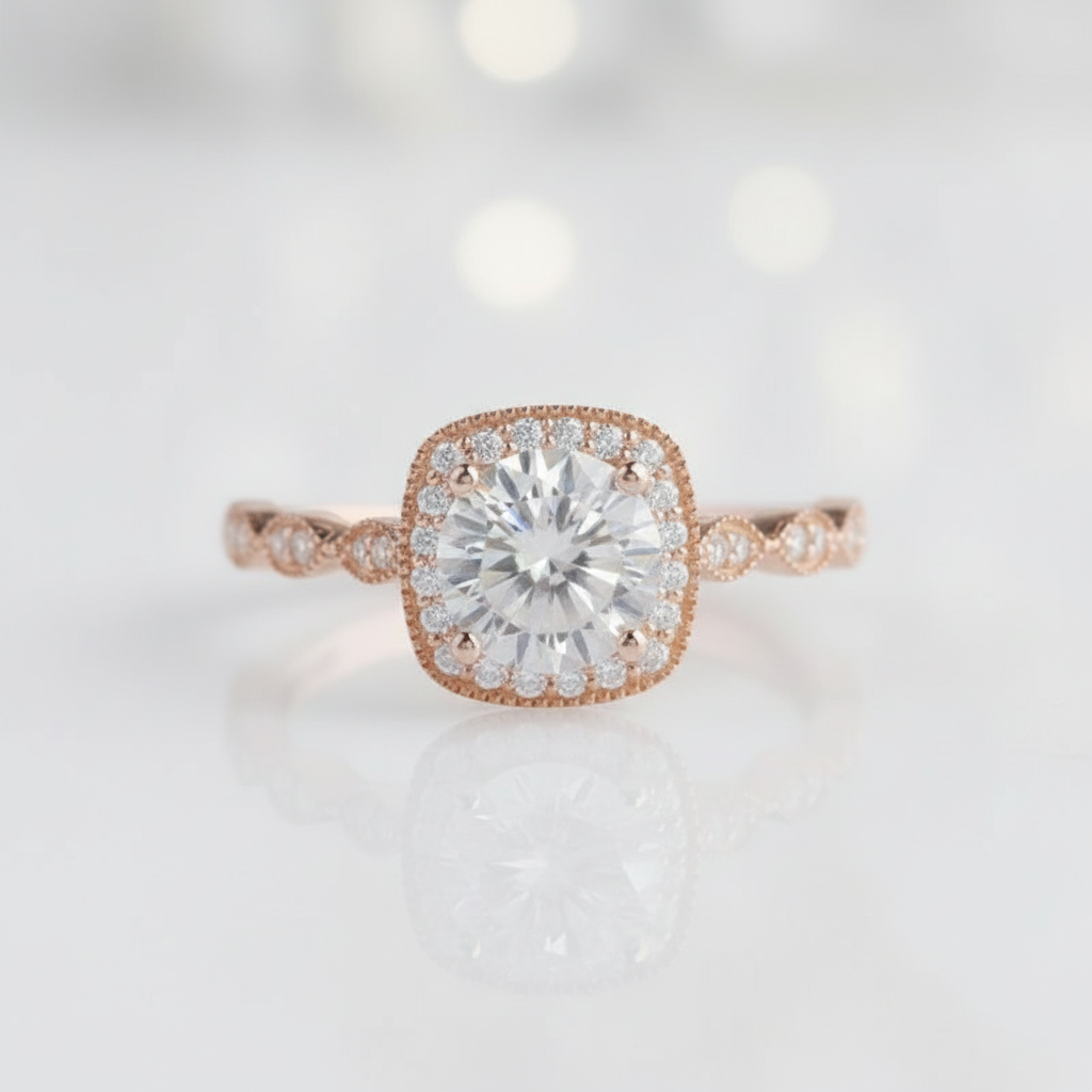 14k Rose Gold 1.2 Ct Round Cut Diamond Option Halo Engagement Ring-Black Diamonds New York