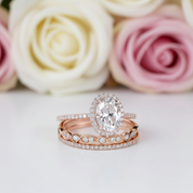 14k Rose Gold 1.5ct Oval-Cut Diamond Halo Engagement Ring Set-Black Diamonds New York