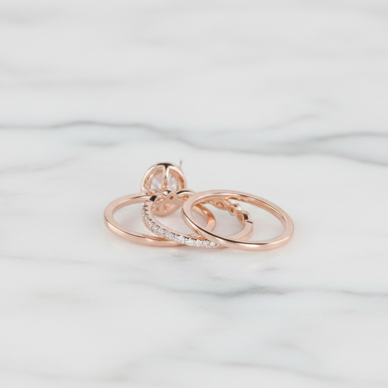 14k Rose Gold 1.5ct Oval-Cut Diamond Option Halo Engagement Ring Set-Black Diamonds New York