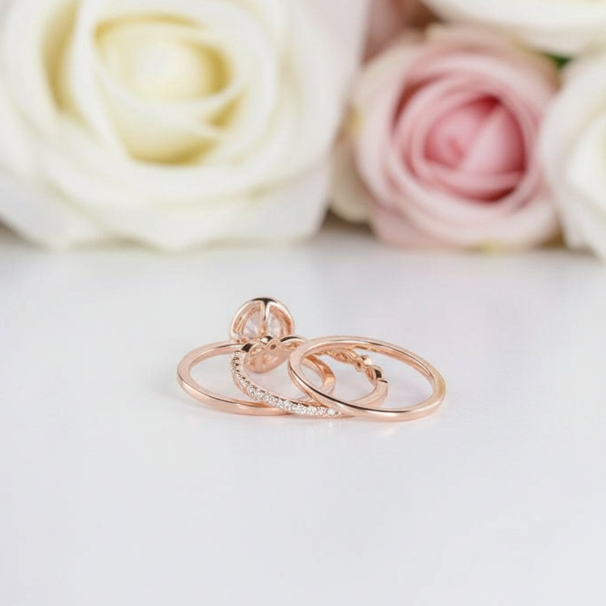 14k Rose Gold 1.5ct Oval-Cut Diamond Halo Engagement Ring Set-Black Diamonds New York