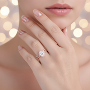 14k Rose Gold 1.5ct Oval-Cut Diamond Halo Engagement Ring Set-Black Diamonds New York