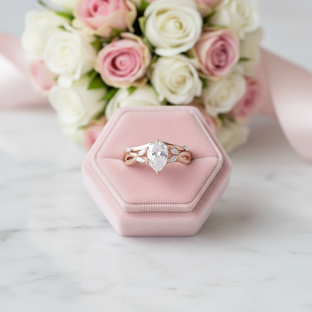 14k Rose Gold 1.5ct Pear Cut Diamond Option Ring Set-Black Diamonds New York