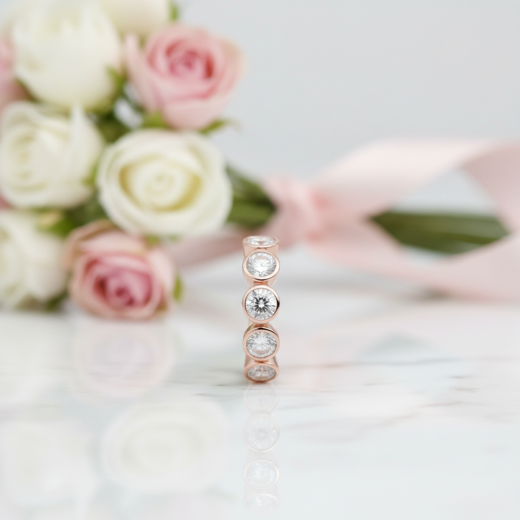 14k Rose Gold 1.5 Ctw Diamond Option Bubble Half Eternity Wedding Band-Black Diamonds New York