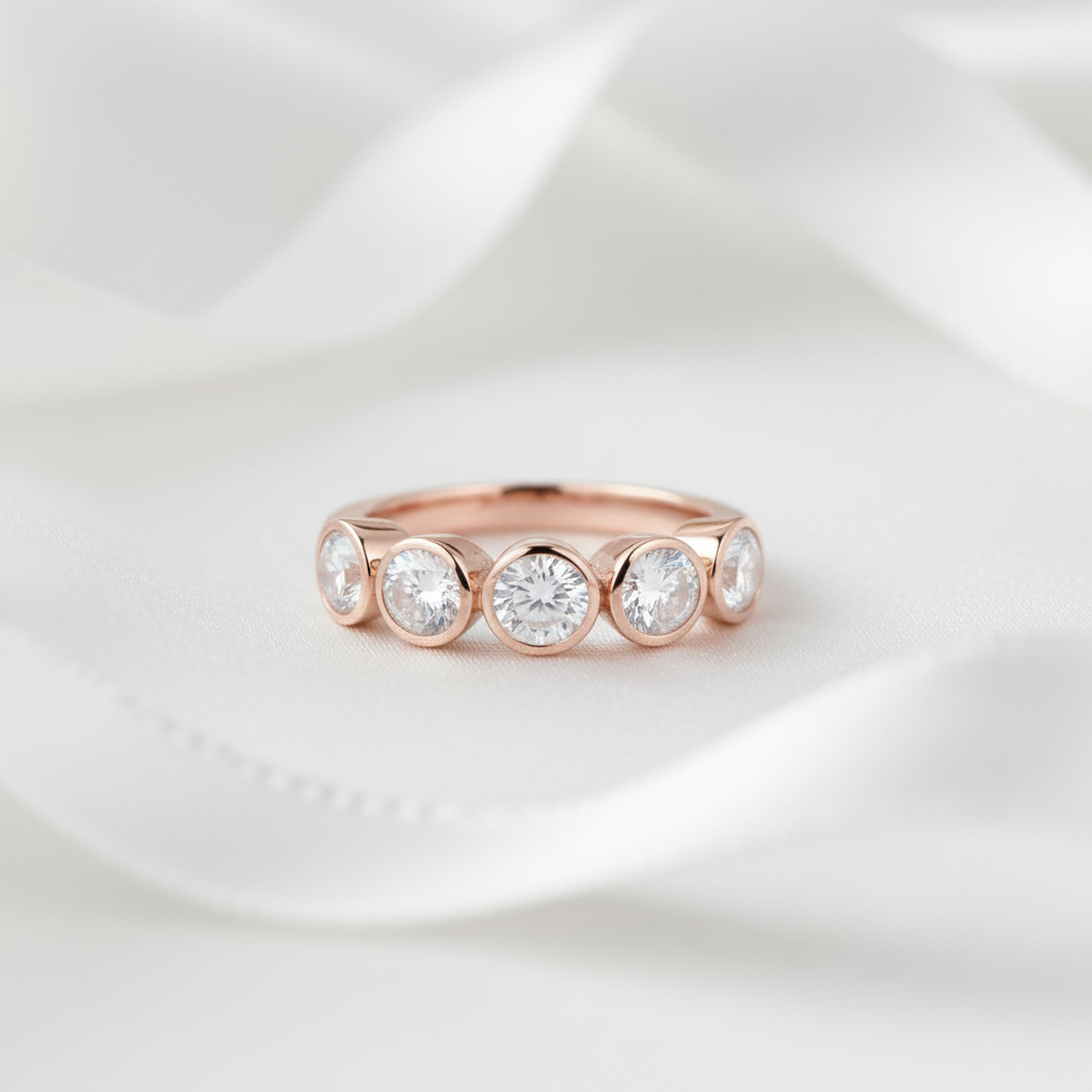 14k Rose Gold 1.5 Ctw Diamond Option Bubble Half Eternity Wedding Band-Black Diamonds New York