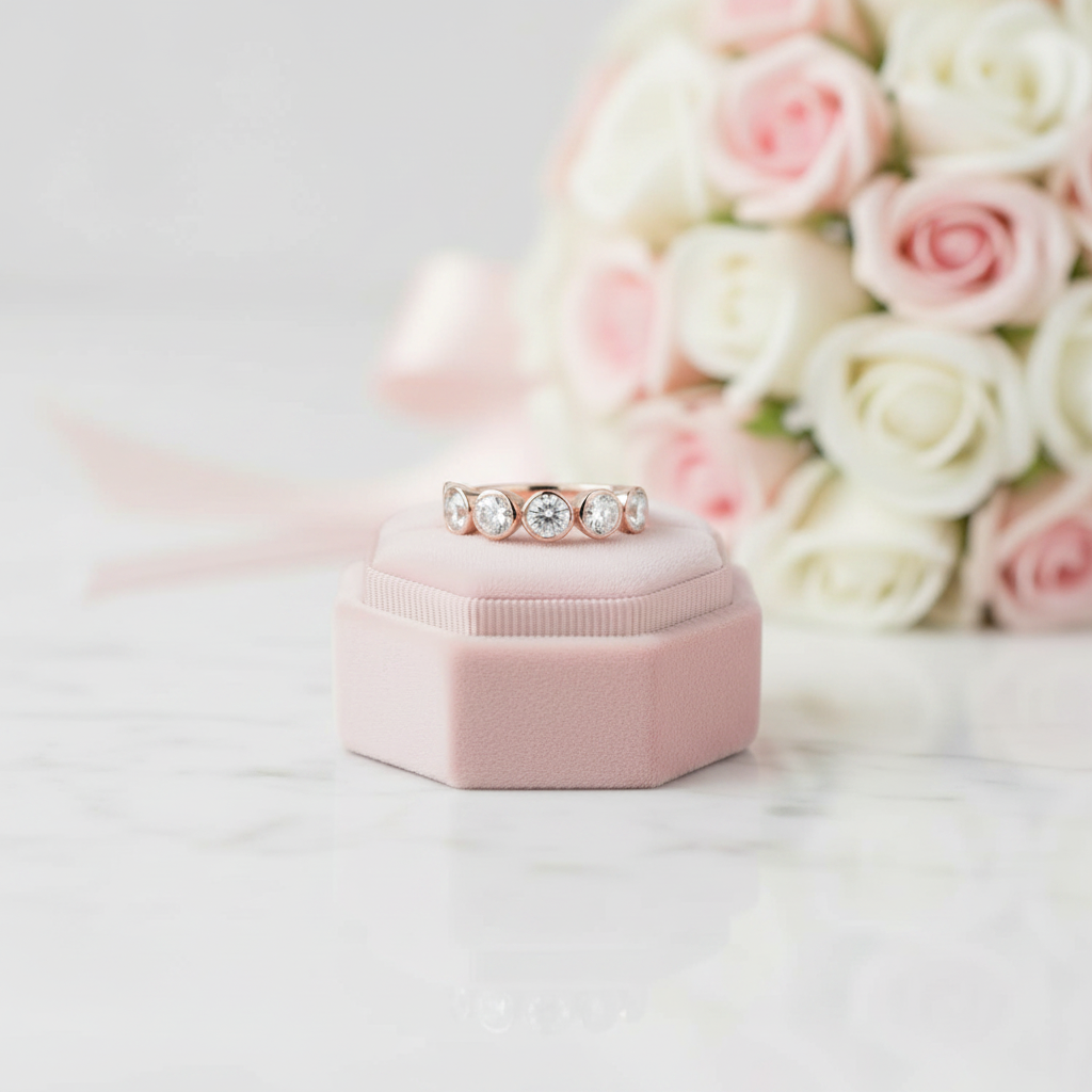 14k Rose Gold 1.5 Ctw Diamond Option Bubble Half Eternity Wedding Band-Black Diamonds New York